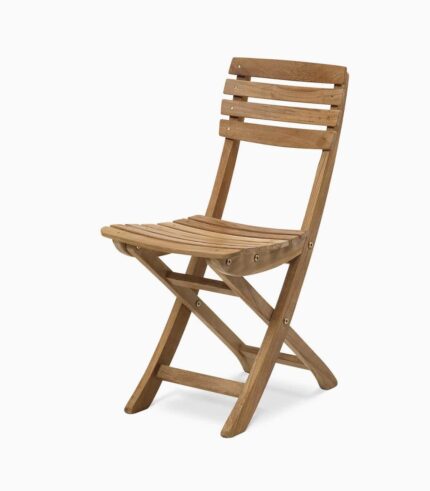 A wooden folding chair is shown on a white background.