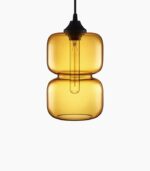 A yellow glass lamp hanging from the ceiling.